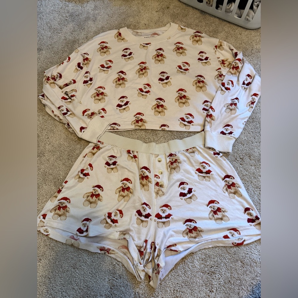 American Eagle Outfitters White and Red Pajama Set